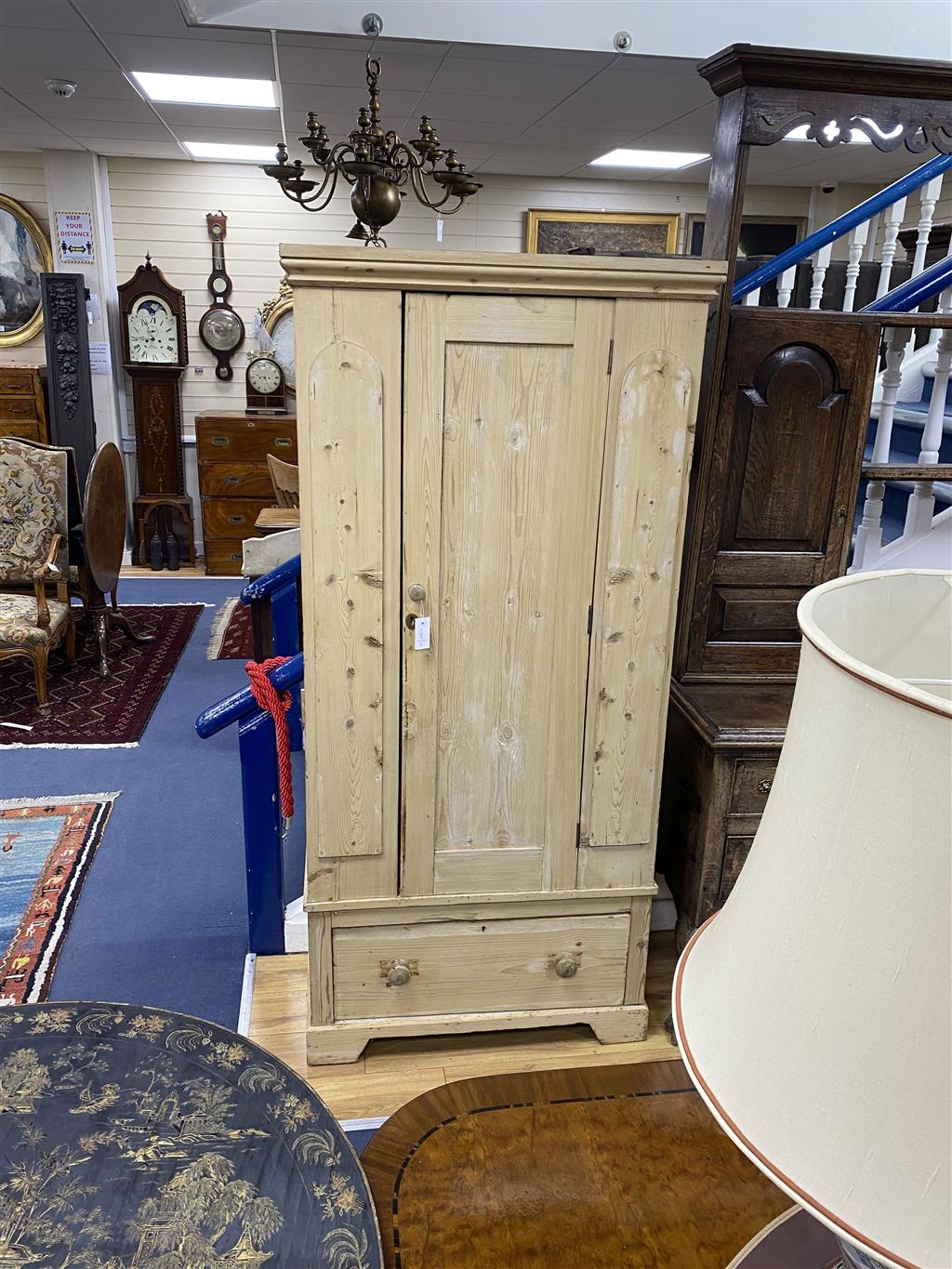 A small Victorian pine wardrobe, width 86cm, depth 44cm, height 187cm